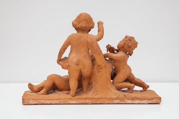 19th Century Belgian Ceramic Sculpture with a Group of Playing Putti's-KL-625301