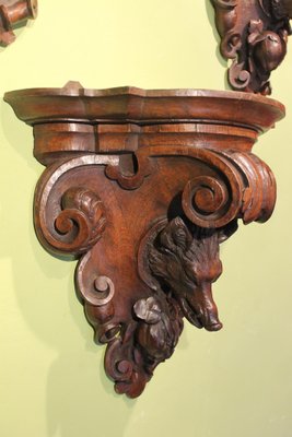 19th Century Black Forest Oak Wall Brackets Carved as Hunting Animal, Set of 2-AXE-1437429