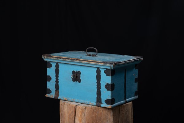 19th Century Blue Swedish Folk Art Chest or Box-MJF-1431484