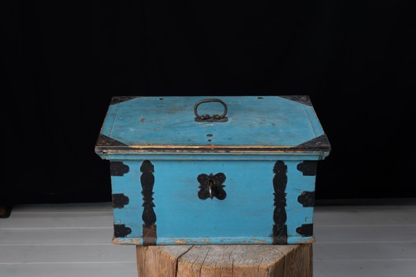 19th Century Blue Swedish Folk Art Chest or Box-MJF-1431484