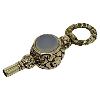 19th Century Brass and Gold Watch-Key with 2 Different Color Agate Stones-UCH-1733769