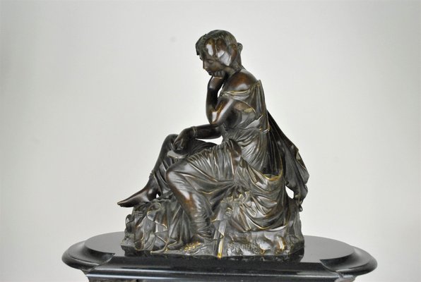 19th Century Bronze and Marble Clock and Candleholders by James Pradier, Set of 3-SYQ-717290