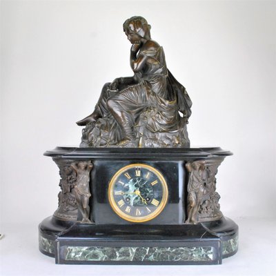 19th Century Bronze and Marble Clock and Candleholders by James Pradier, Set of 3-SYQ-717290