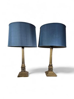 19th Century Bronze Column Table Lamps, 1890, Set of 2-FDW-2039614