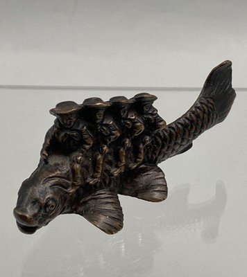 19th Century Bronze Figure of Sailors Riding a Fish-QKG-1357716