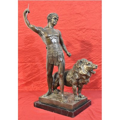 19th Century Bronze Warrior with Spear and Lion Sculpture from Antoine Louis Barye-YVI-715741