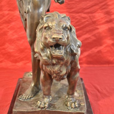 19th Century Bronze Warrior with Spear and Lion Sculpture from Antoine Louis Barye-YVI-715741