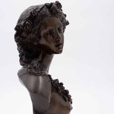 19th-Century Bronze Young Woman Crowned with Flowers by J.C. Marin-NYF-2018845