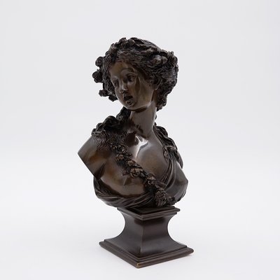 19th-Century Bronze Young Woman Crowned with Flowers by J.C. Marin-NYF-2018845