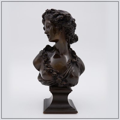 19th-Century Bronze Young Woman Crowned with Flowers by J.C. Marin-NYF-2018845