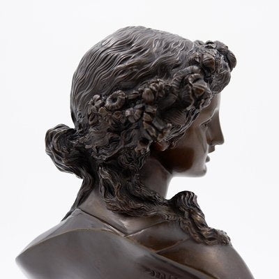 19th-Century Bronze Young Woman Crowned with Flowers by J.C. Marin-NYF-2018845