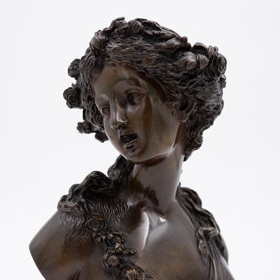 19th-Century Bronze Young Woman Crowned with Flowers by J.C. Marin-NYF-2018845