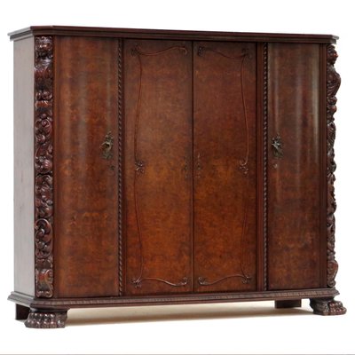 19th Century Burr Walnut Wardrobe with Big Lion Feet, 1890s-UBE-1417671