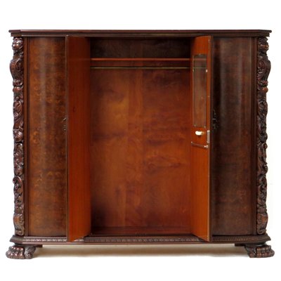 19th Century Burr Walnut Wardrobe with Big Lion Feet, 1890s-UBE-1417671