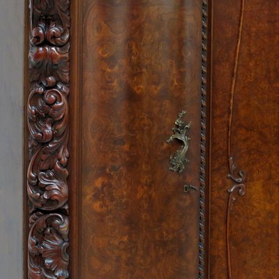 19th Century Burr Walnut Wardrobe with Big Lion Feet, 1890s-UBE-1417671