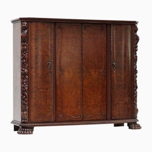 19th Century Burr Walnut Wardrobe with Big Lion Feet, 1890s-UBE-1417671