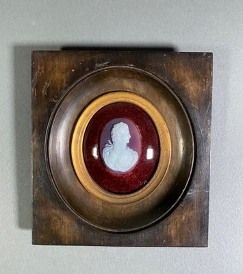 19th Century Cameo Profile of Woman in Wooden Frame-QKG-1758619