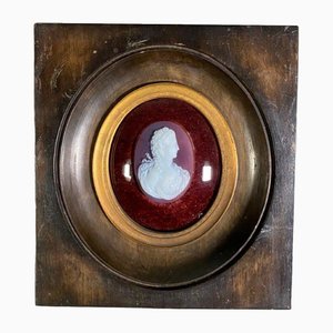 19th Century Cameo Profile of Woman in Wooden Frame-QKG-1758619