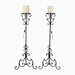 19th Century Candleholder Floor Lamps in Wrought Iron, Italy, Set of 2-VMM-1431281