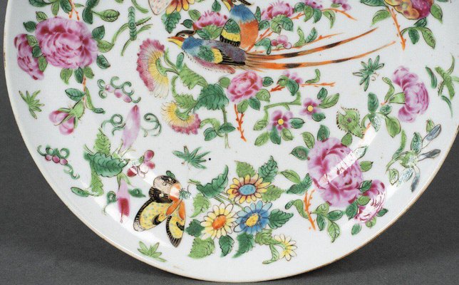 19th Century Canton Porcelain Plate with Butterflies and Birds-QKG-1799989