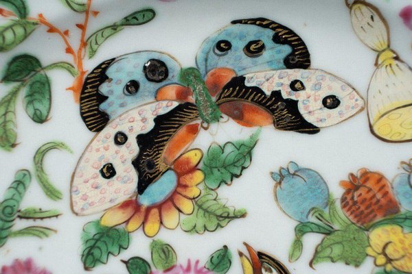 19th Century Canton Porcelain Plate with Butterflies and Birds-QKG-1799989