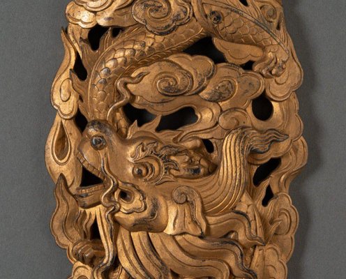 19th Century Carved Gilded Wood Panel with Dragon Decoration, China, Indochina-QKG-1806665