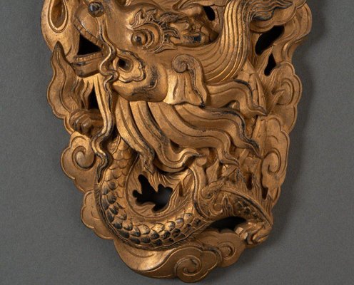 19th Century Carved Gilded Wood Panel with Dragon Decoration, China, Indochina-QKG-1806665