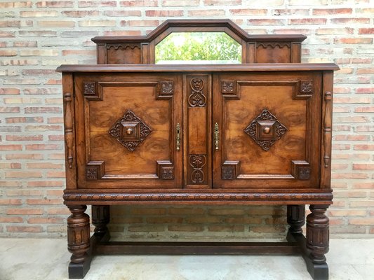 19th Century Catalan Spanish Buffet with 2 Doors and Mirror Crest-NOU-1076356