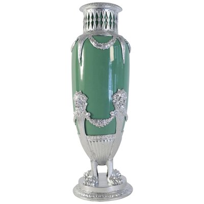 19th Century Celadon Vase in Faience, Silver-Plate & Silver Leaf-WFS-744695