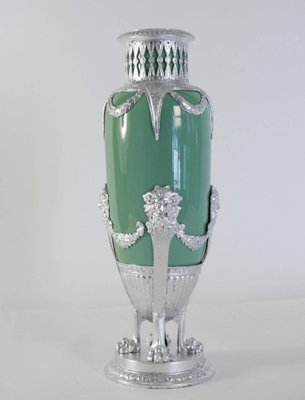 19th Century Celadon Vase in Faience, Silver-Plate & Silver Leaf-WFS-744695