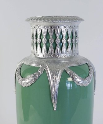 19th Century Celadon Vase in Faience, Silver-Plate & Silver Leaf-WFS-744695