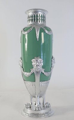 19th Century Celadon Vase in Faience, Silver-Plate & Silver Leaf-WFS-744695