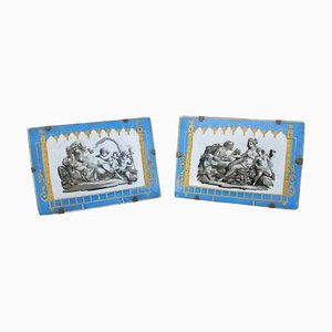 19th Century Celestial Blue Porcelain Rectangular Plates with Antique Scenes, Set of 2-CEJ-626784