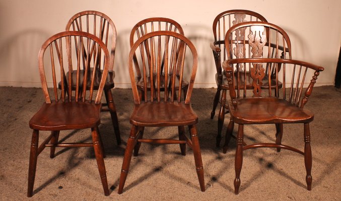 19th Century Chairs and Two Windsor Armchairs, Set of 6-HPU-2018296