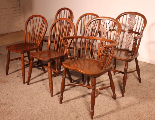 19th Century Chairs and Two Windsor Armchairs, Set of 6-HPU-2018296