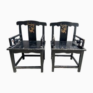 19th Century Chinese Chairs in Lacquered Black Wood with Gilt Decoration, 1890s, Set of 2-DHH-1419562