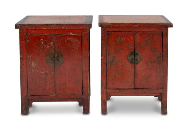 19th Century Chinese Red Lacquer Sideboards, Set of 2-CEJ-1821450