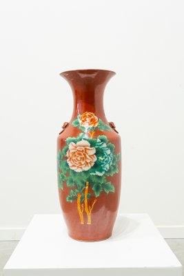 19th Century Chinese Red Vase Decorated with Peonies-UJE-742921