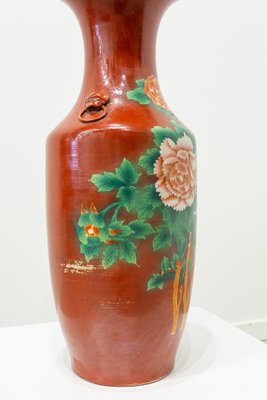 19th Century Chinese Red Vase Decorated with Peonies-UJE-742921