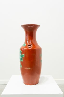 19th Century Chinese Red Vase Decorated with Peonies-UJE-742921