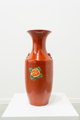 19th Century Chinese Red Vase Decorated with Peonies-UJE-742921