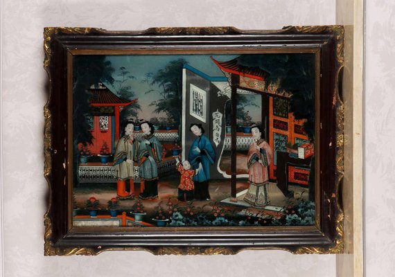 19th-Century Chinese Reverse-Painted Mirror Pictures, Set of 2-MBH-1031589