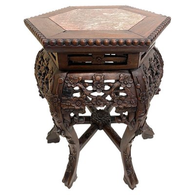 19th Century Chinese Side Table or Plant Stand with Marble Top-UCH-1224233