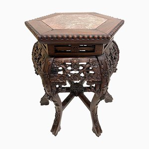 19th Century Chinese Side Table or Plant Stand with Marble Top-UCH-1224233