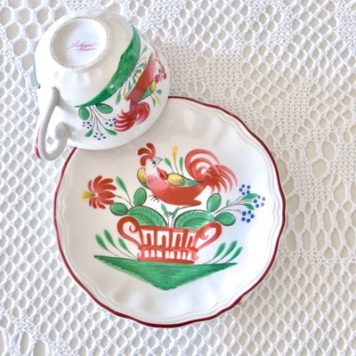 19th Century Coffee Service with Hand-Painted Rooster from St Clément, 1890s, Set of 15-SHG-2031543