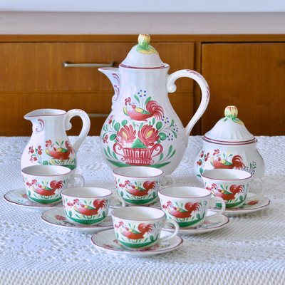 19th Century Coffee Service with Hand-Painted Rooster from St Clément, 1890s, Set of 15-SHG-2031543