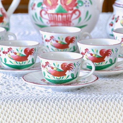 19th Century Coffee Service with Hand-Painted Rooster from St Clément, 1890s, Set of 15-SHG-2031543