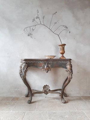 19th Century Console Table with Patina in Gold, Cognac and Petrol Tones-TDA-1376456