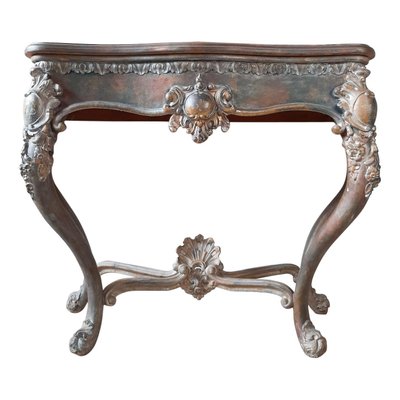 19th Century Console Table with Patina in Gold, Cognac and Petrol Tones-TDA-1376456