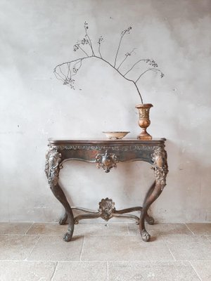 19th Century Console Table with Patina in Gold, Cognac and Petrol Tones-TDA-1376456